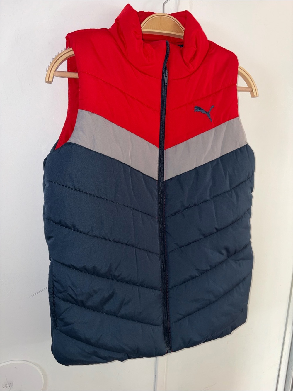 Puma Kids Red, Gray & Navy Quilted Puffer Vest